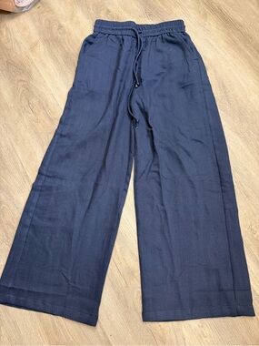 New Halara Petite Linen Blend Wide Leg Pants Women’s Size XS Navy 0199